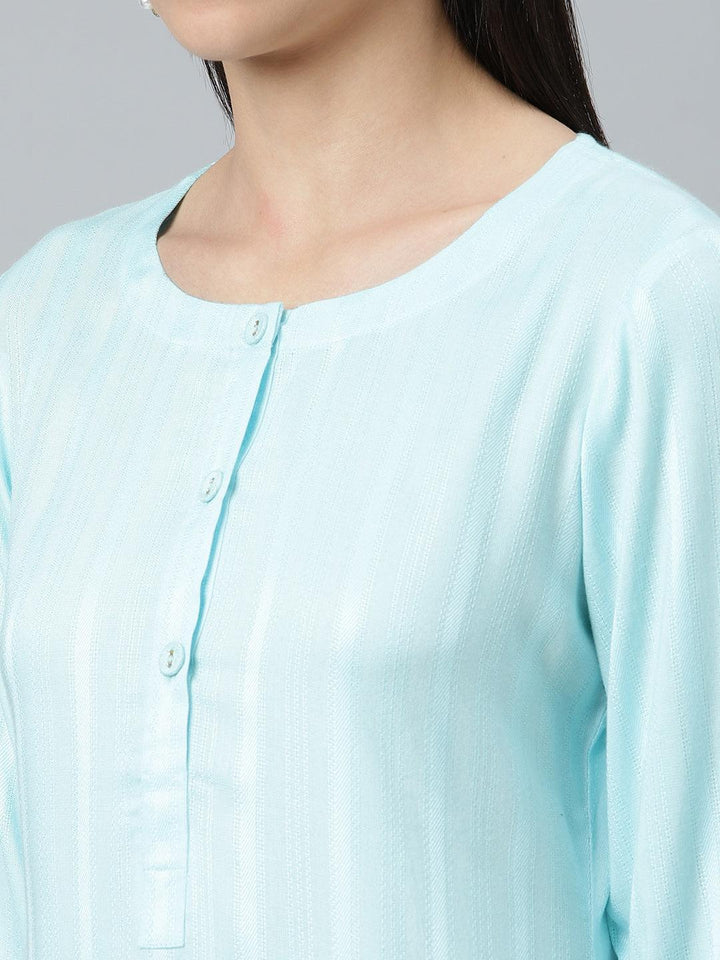 Blue Striped Rayon Kurta