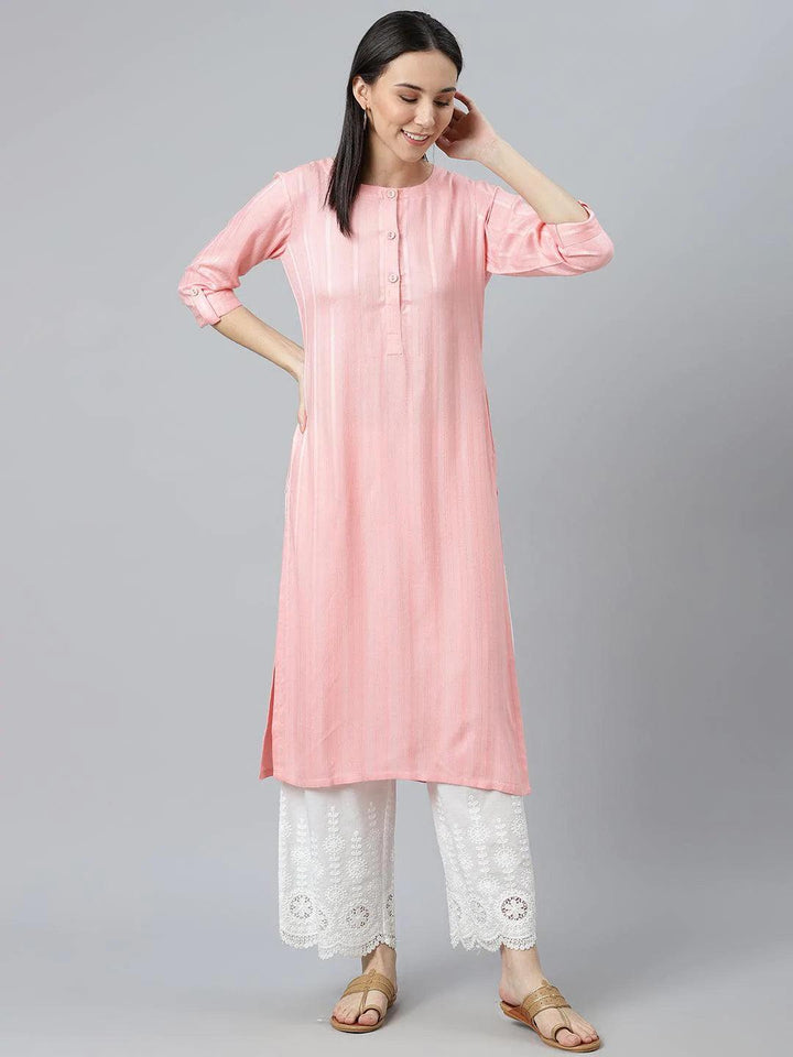 Pink Striped Rayon Kurta