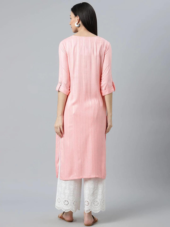 Pink Striped Rayon Kurta