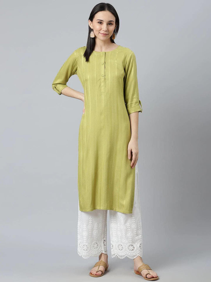 Green Striped Rayon Kurta