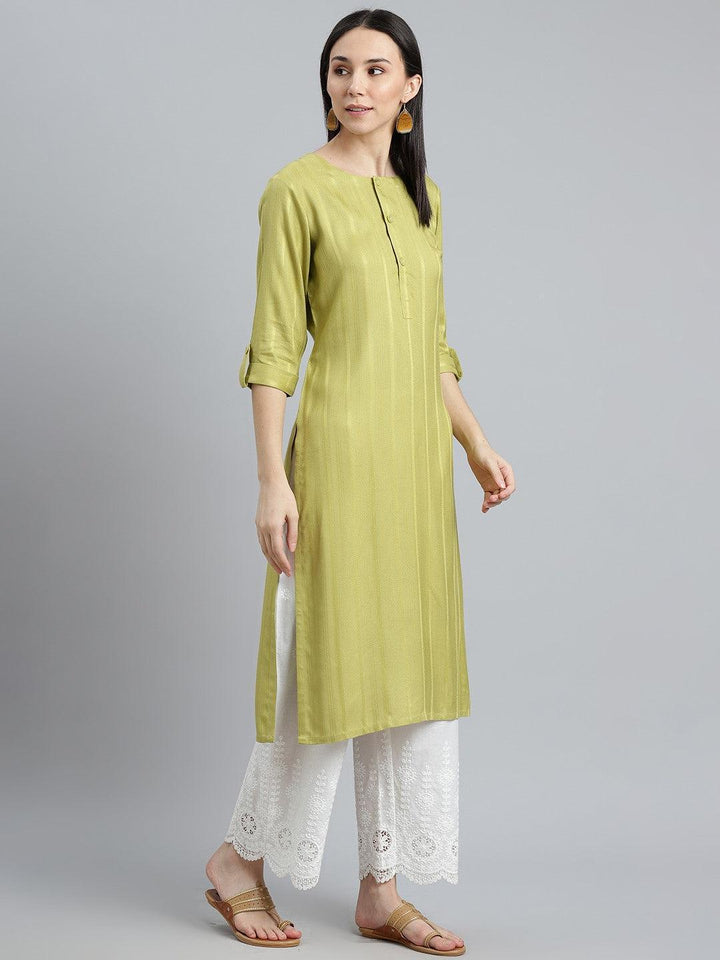 Green Striped Rayon Kurta
