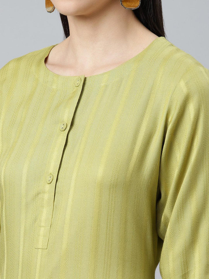 Green Striped Rayon Kurta