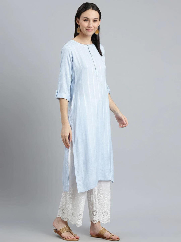 Blue Striped Rayon Kurta