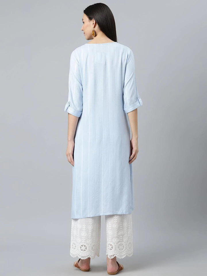 Blue Striped Rayon Kurta