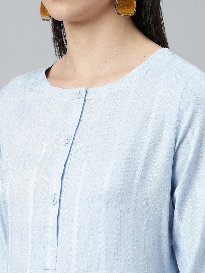 Blue Striped Rayon Kurta