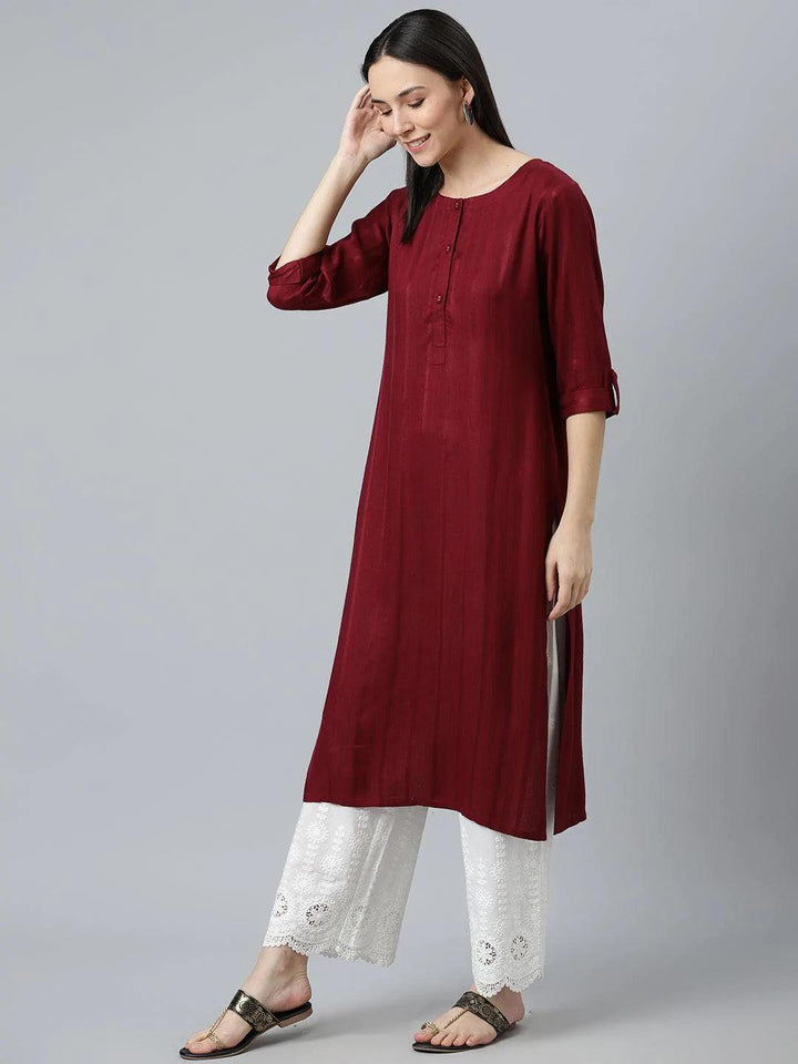 Maroon Striped Rayon Kurta