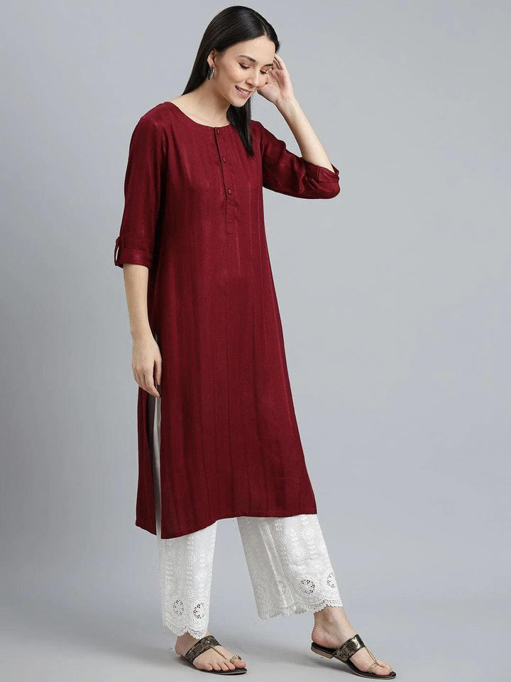 Maroon Striped Rayon Kurta