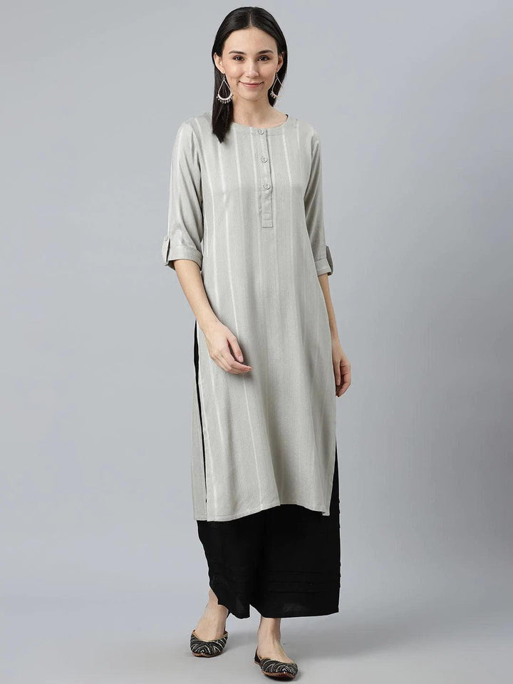Grey Striped Rayon Kurta