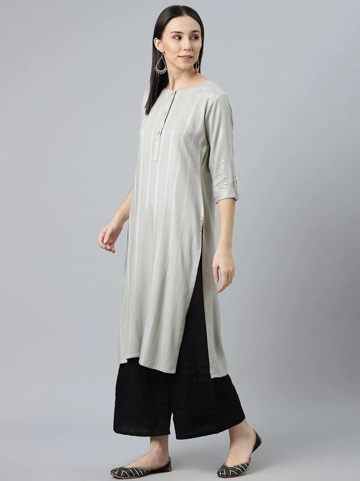 Grey Striped Rayon Kurta