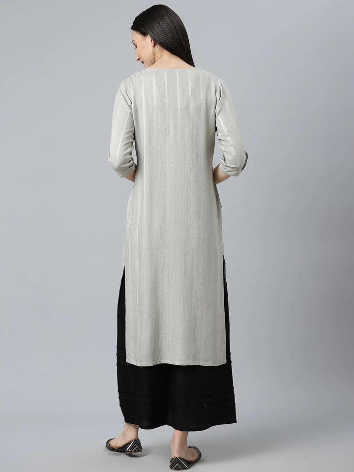 Grey Striped Rayon Kurta