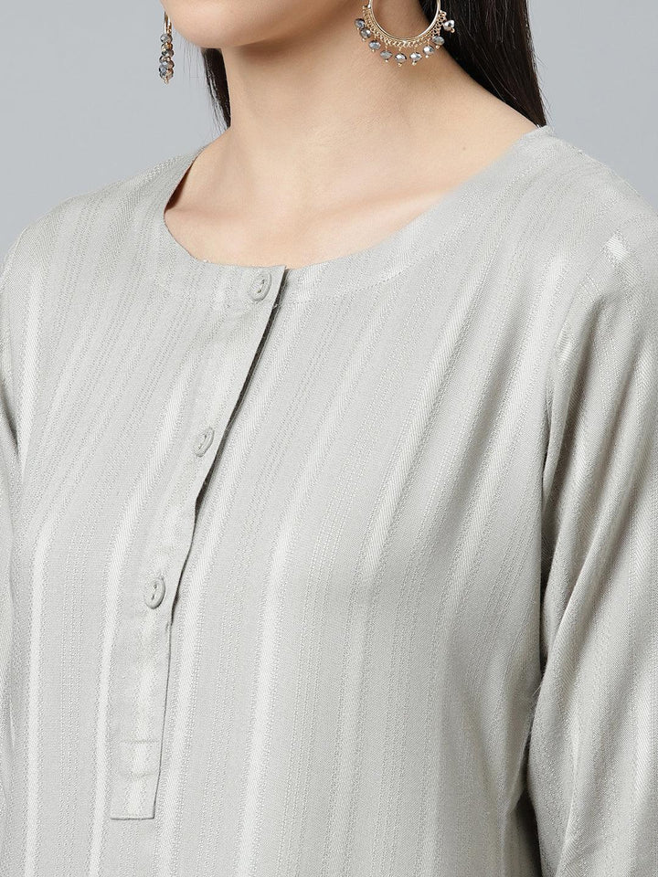 Grey Striped Rayon Kurta