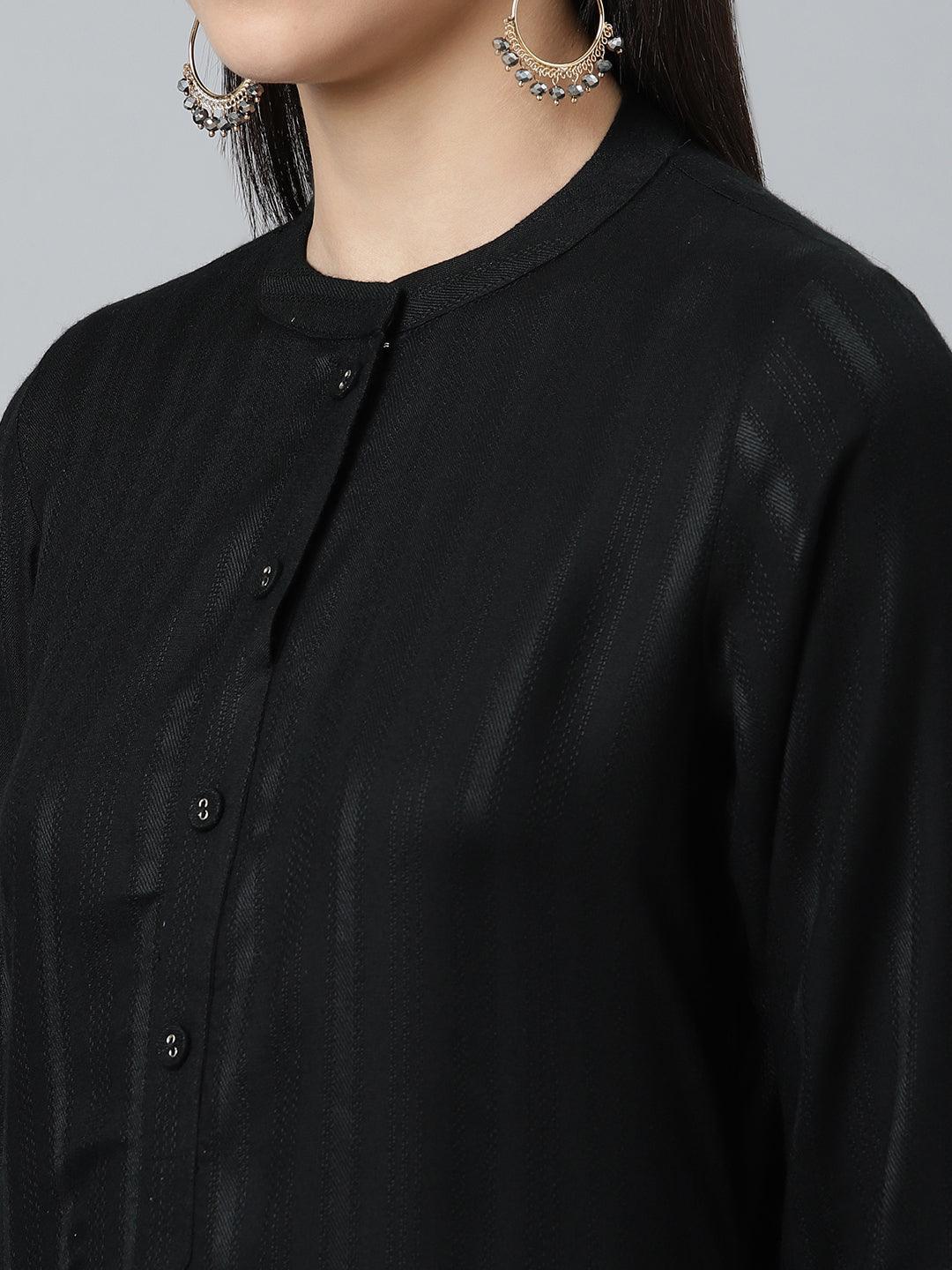 Black Striped Rayon Kurta - ShopLibas