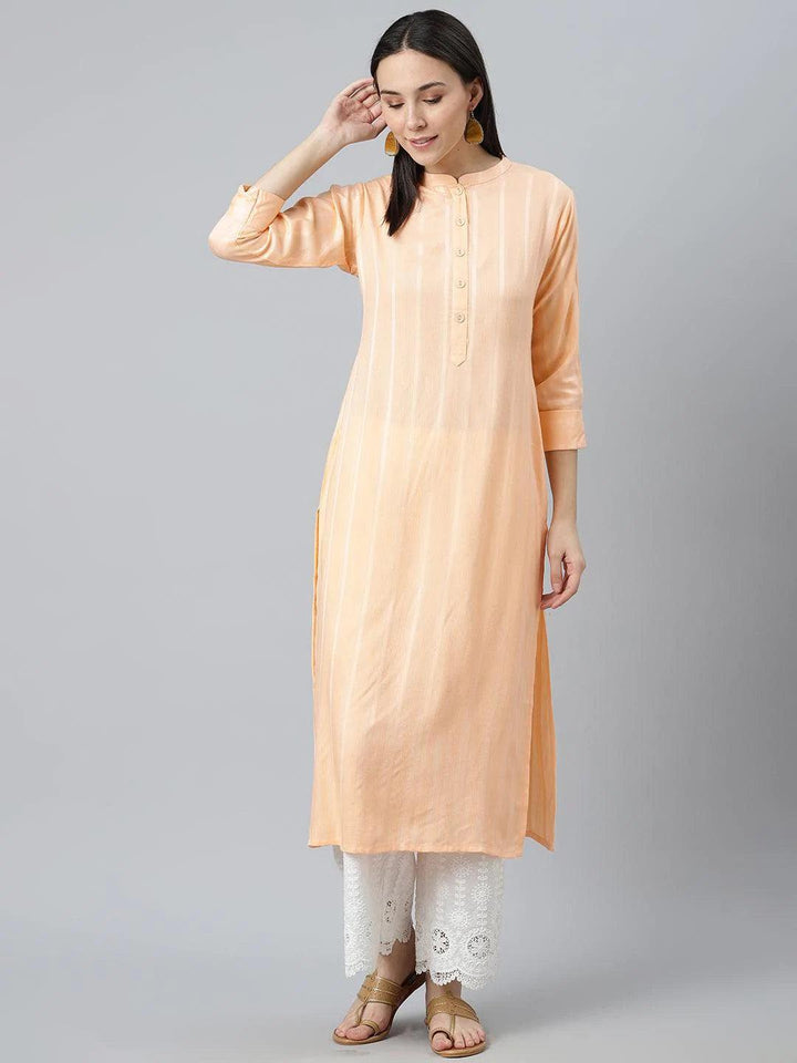 Orange Striped Rayon Kurta