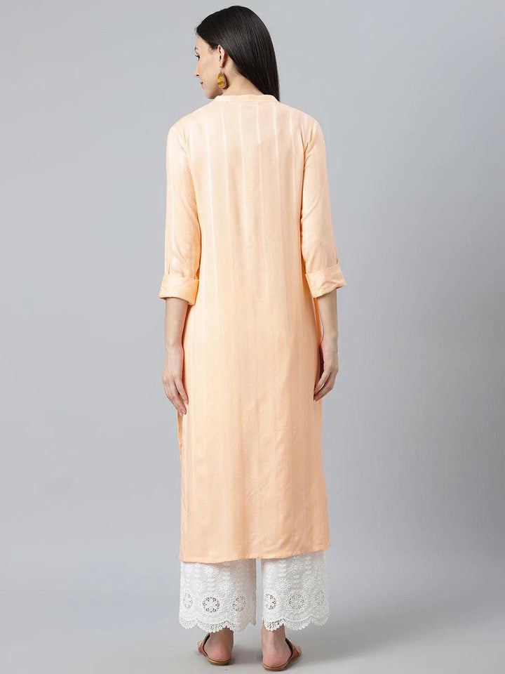 Orange Striped Rayon Kurta