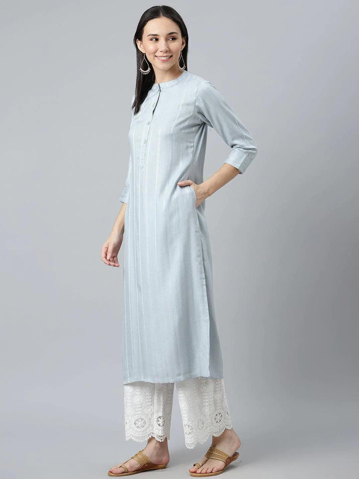 Grey Striped Rayon Kurta