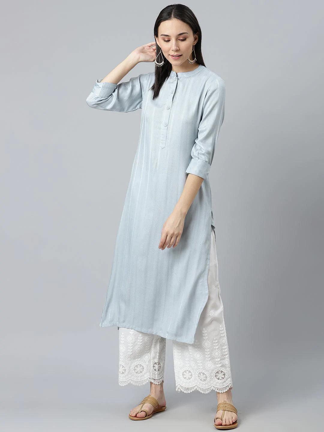 Grey Striped Rayon Kurta - ShopLibas