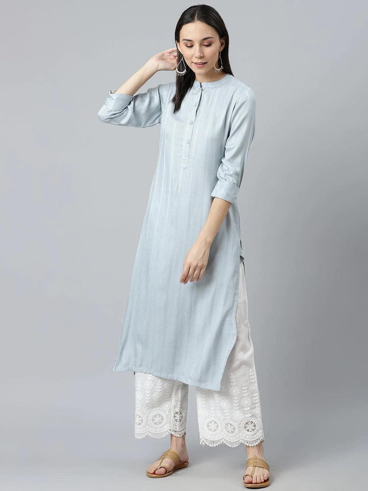 Grey Striped Rayon Kurta
