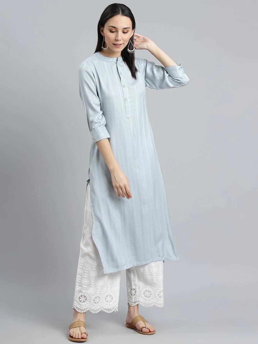Grey Striped Rayon Kurta - ShopLibas
