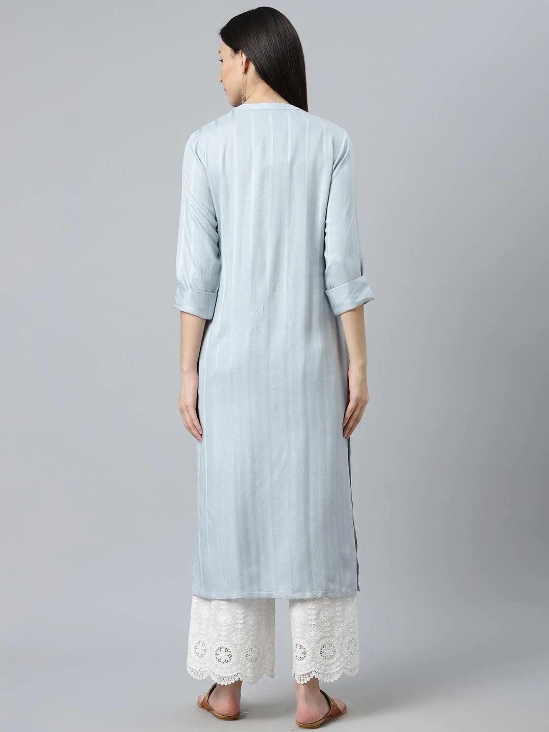 Grey Striped Rayon Kurta - ShopLibas