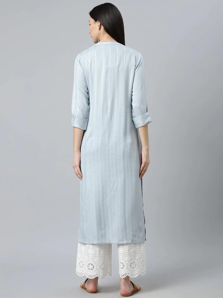 Grey Striped Rayon Kurta