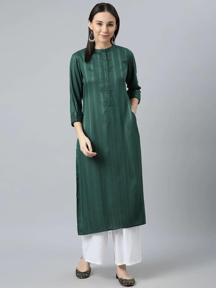 Green Striped Rayon Kurta