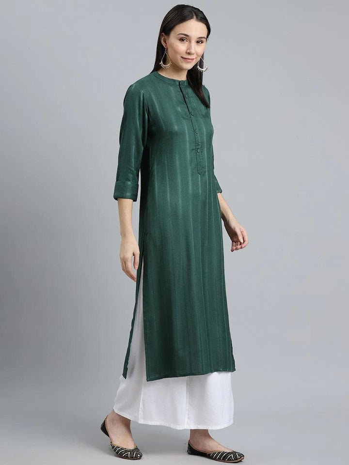 Green Striped Rayon Kurta