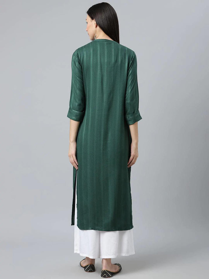 Green Striped Rayon Kurta