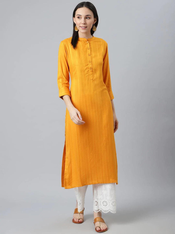 Yellow Striped Rayon Kurta