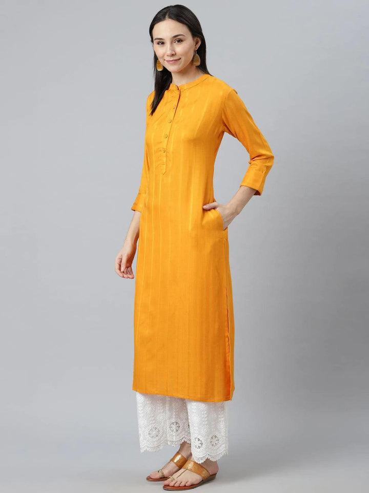 Yellow Striped Rayon Kurta