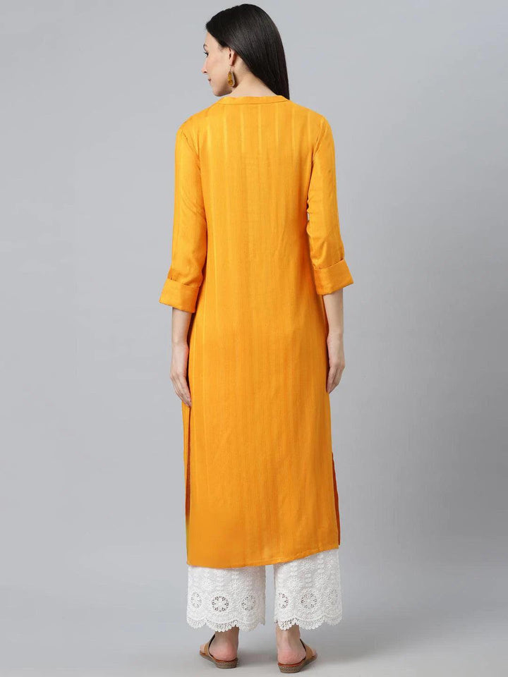 Yellow Striped Rayon Kurta