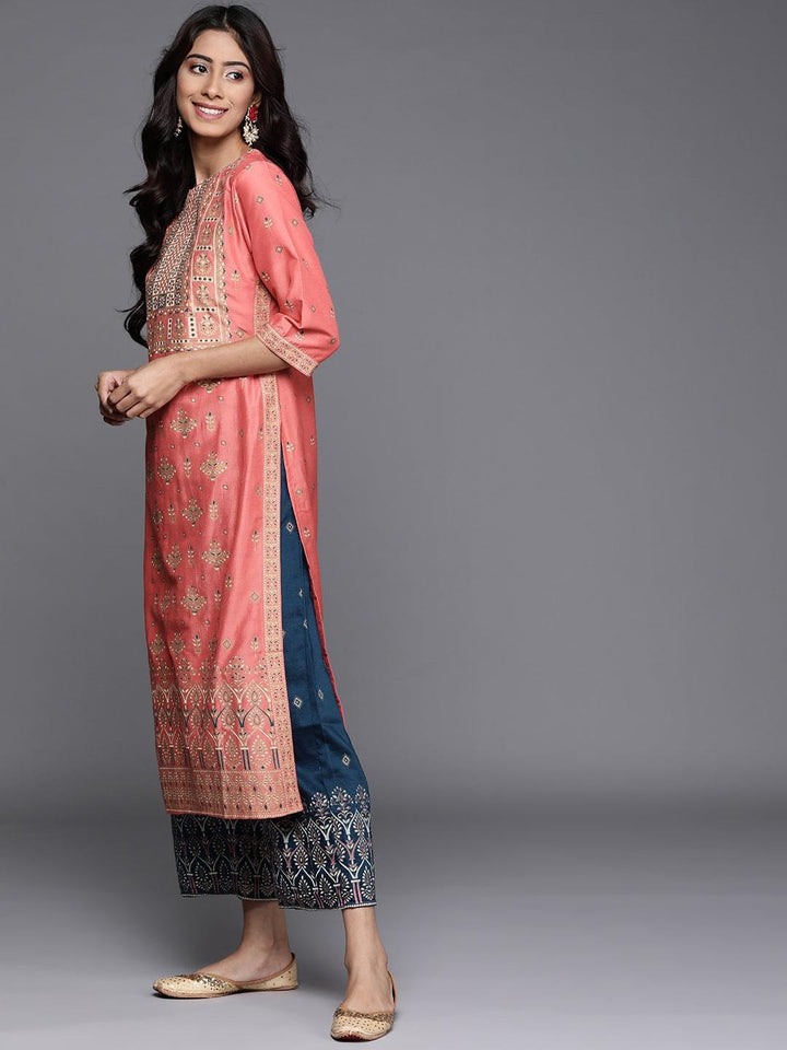 Pink Printed Chanderi Silk Kurta