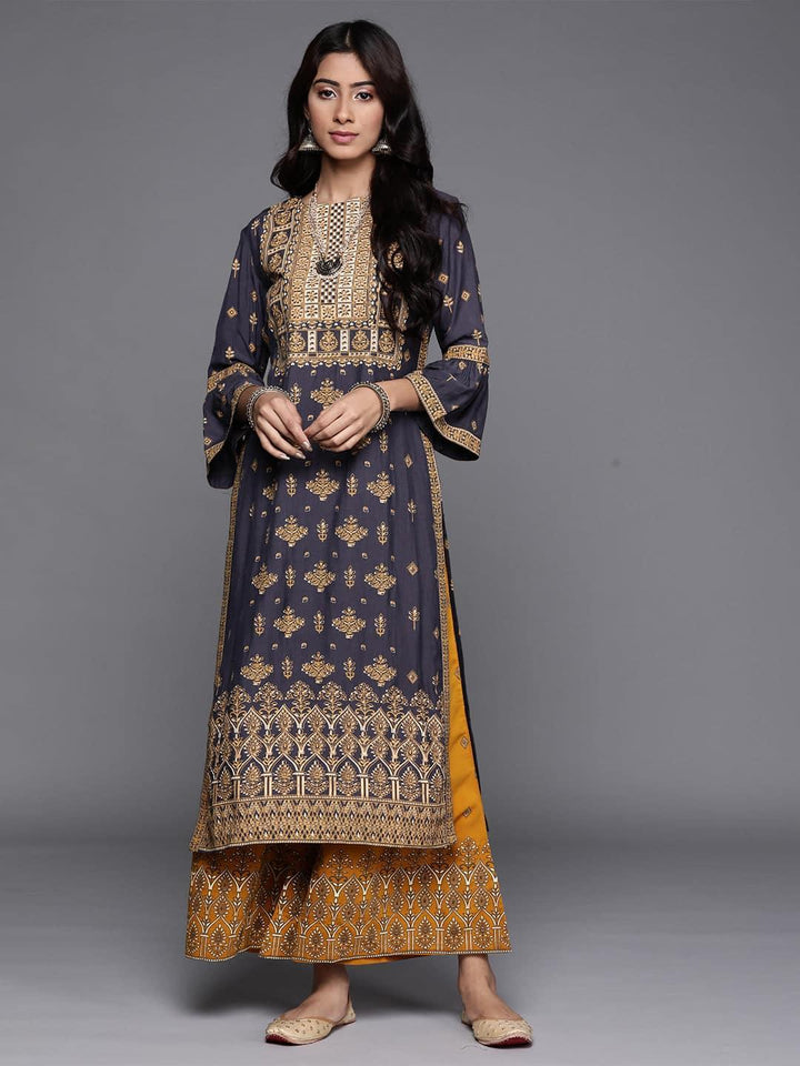 Blue Printed Chanderi Silk Kurta