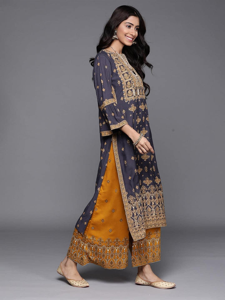 Blue Printed Chanderi Silk Kurta