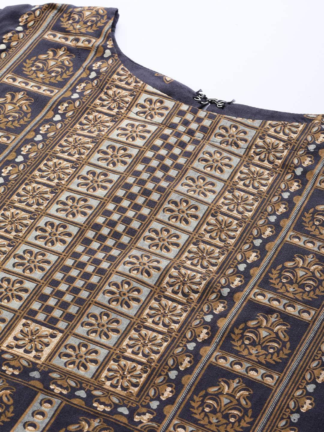 Blue Printed Chanderi Silk Kurta - ShopLibas