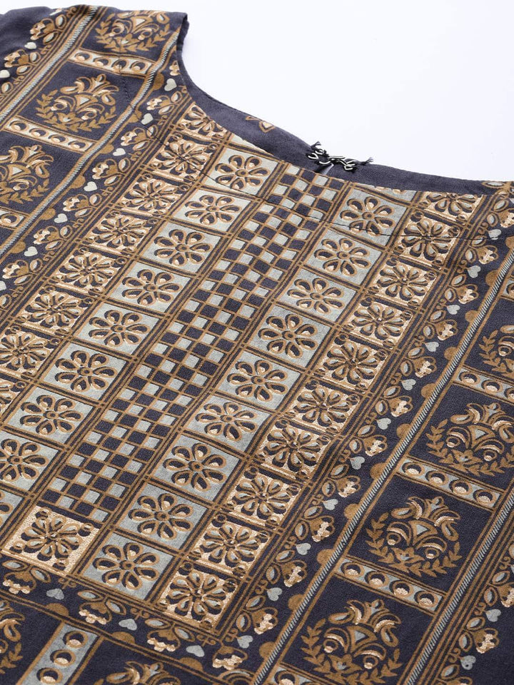 Blue Printed Chanderi Silk Kurta