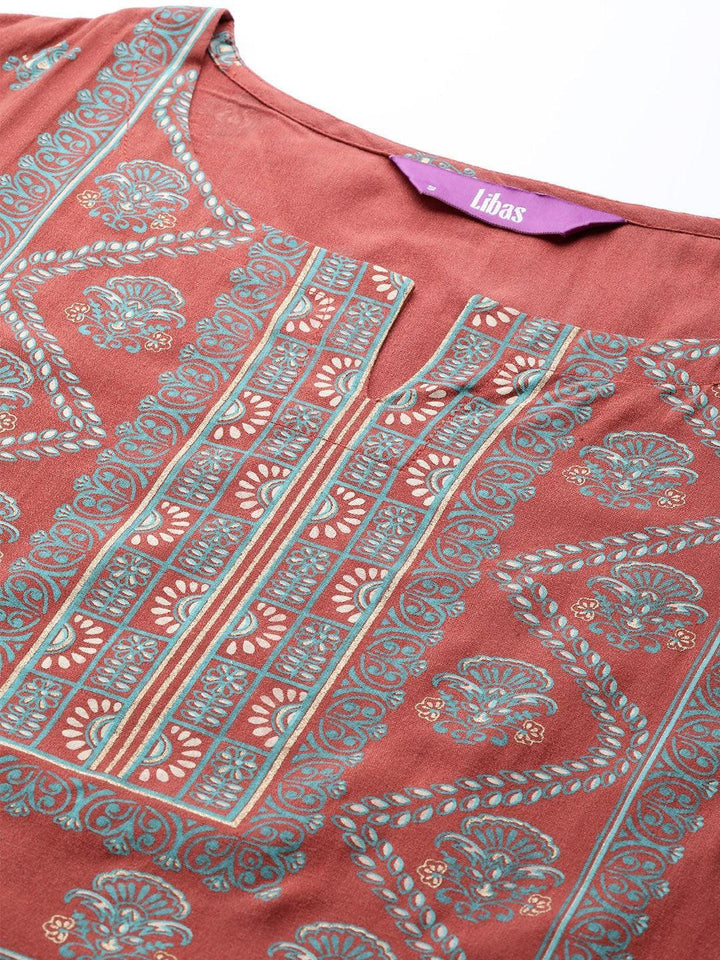Rust Printed Chanderi Silk Kurta