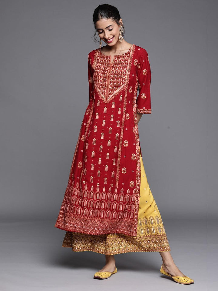 Maroon Printed Chanderi Silk Kurta