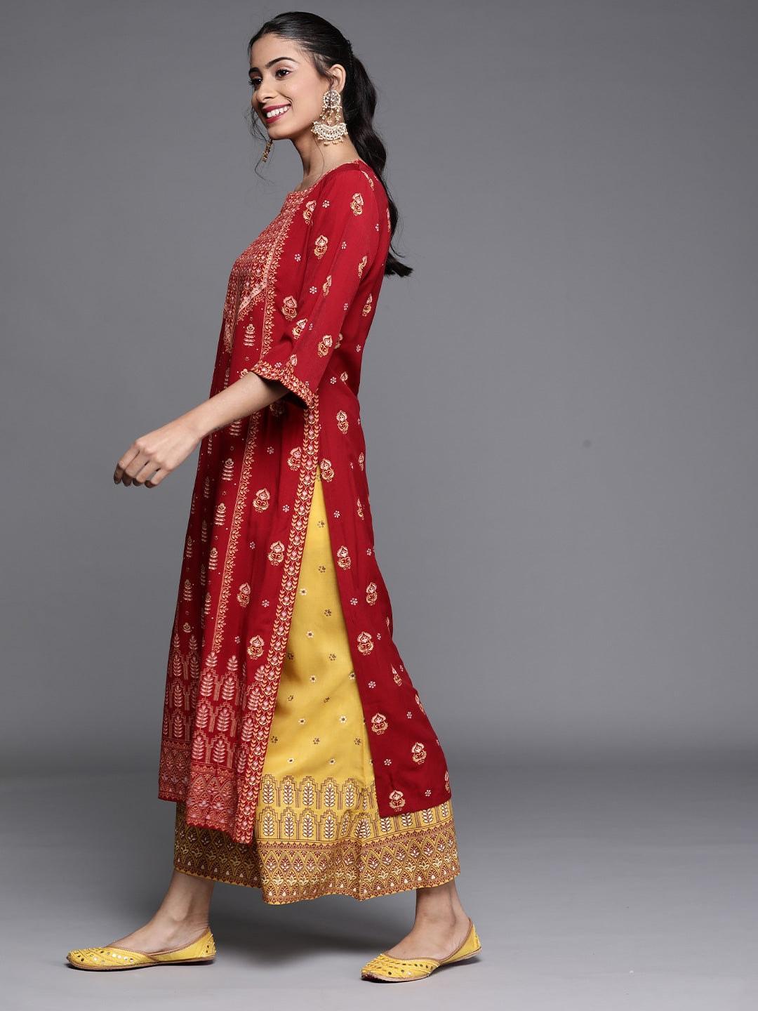 Maroon Printed Chanderi Silk Kurta - ShopLibas