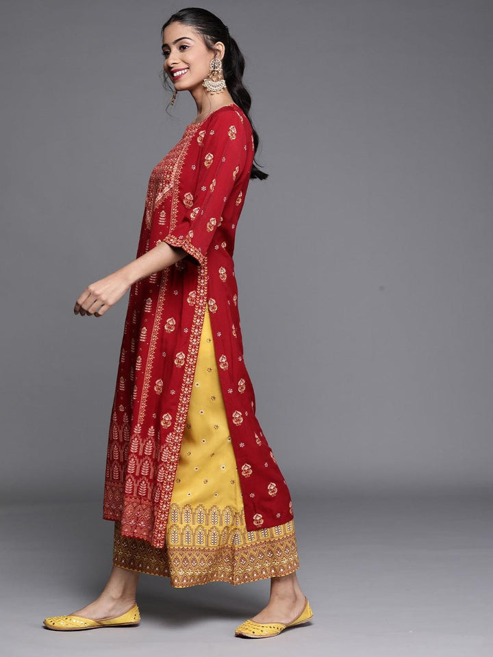 Maroon Printed Chanderi Silk Kurta