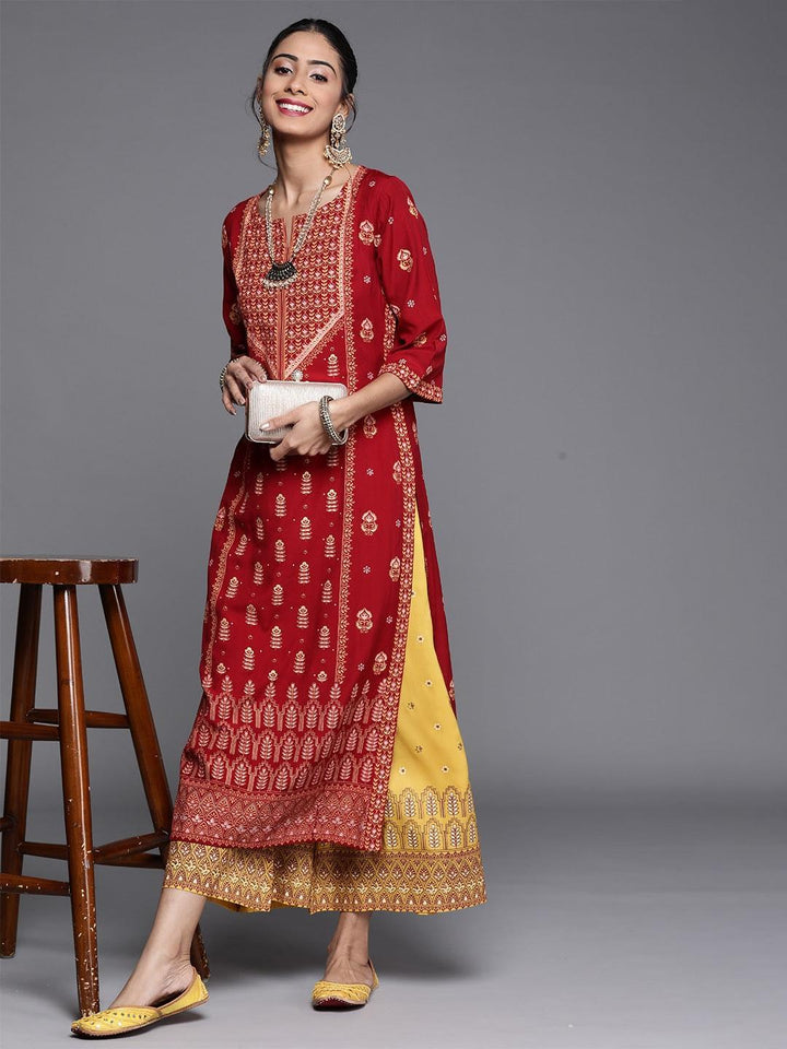 Maroon Printed Chanderi Silk Kurta