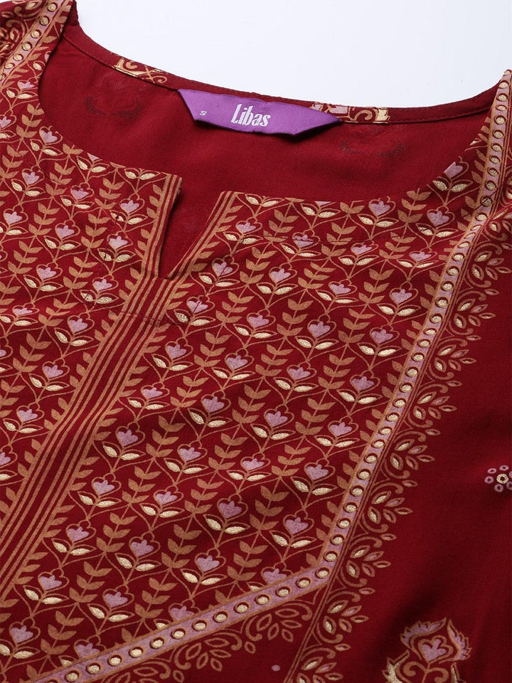 Maroon Printed Chanderi Silk Kurta