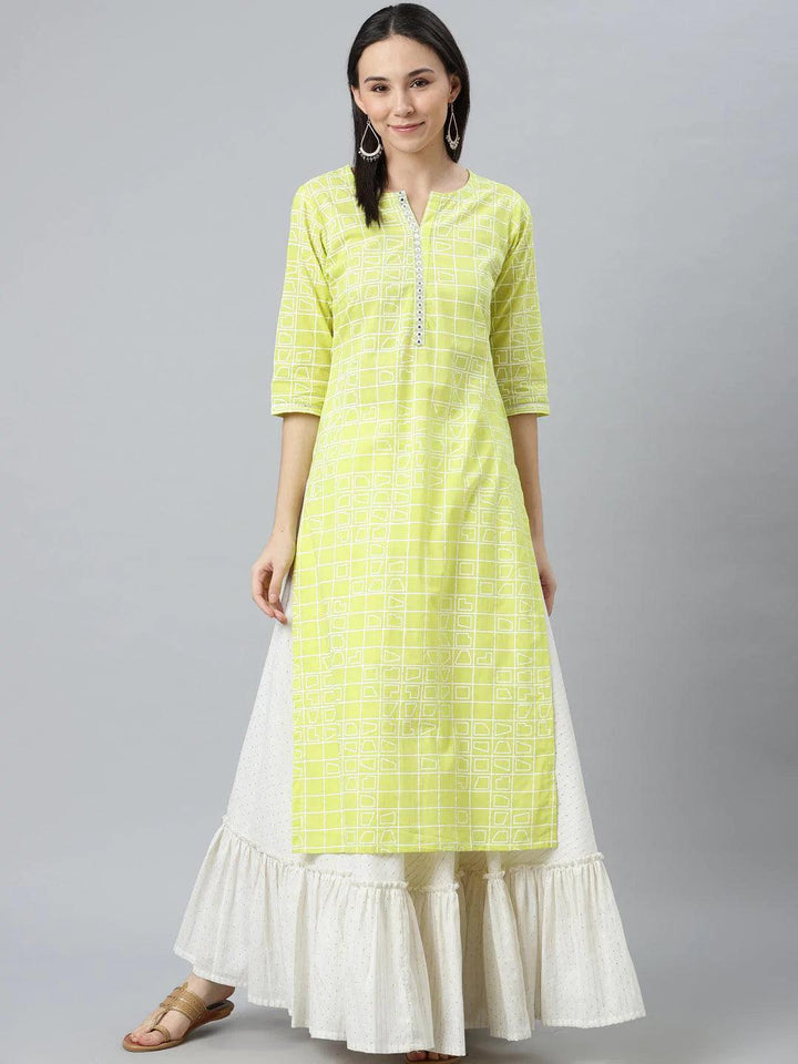 Green Printed Cotton Kurta