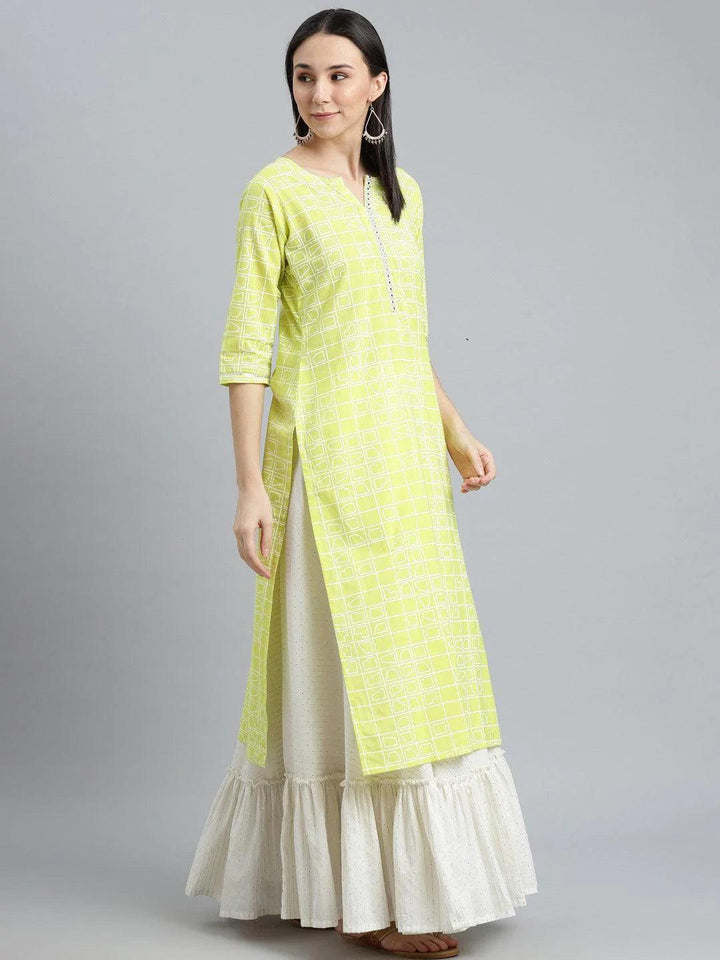 Green Printed Cotton Kurta