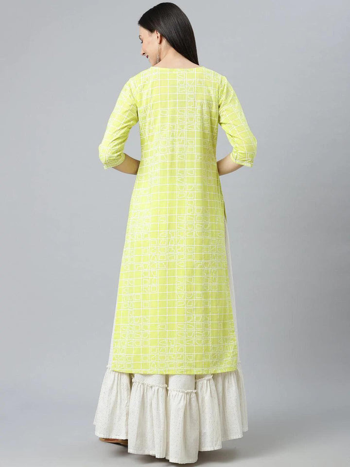 Green Printed Cotton Kurta