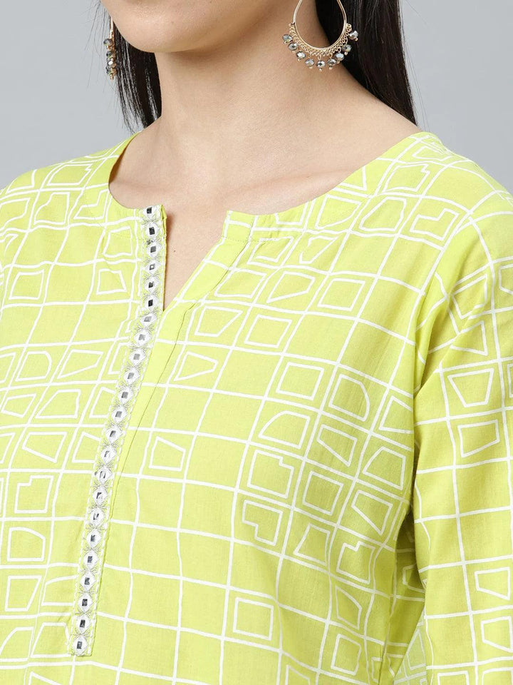 Green Printed Cotton Kurta