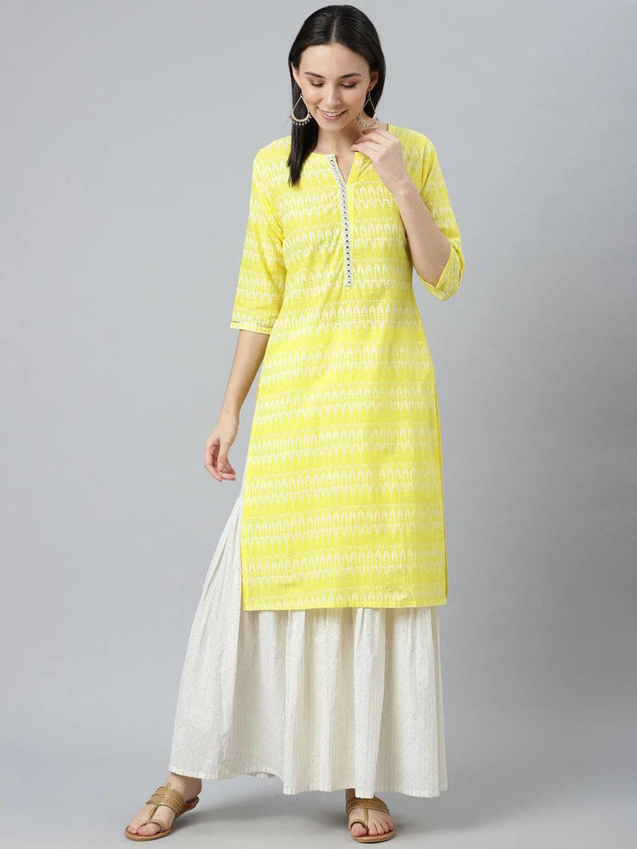 Yellow Printed Cotton Kurta