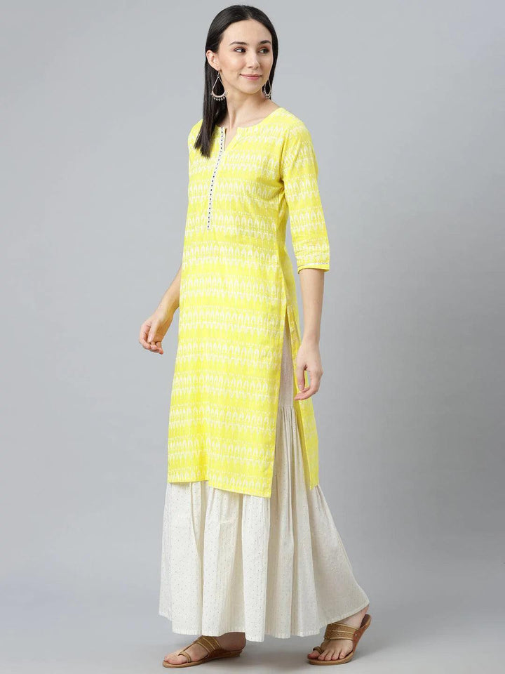 Yellow Printed Cotton Kurta