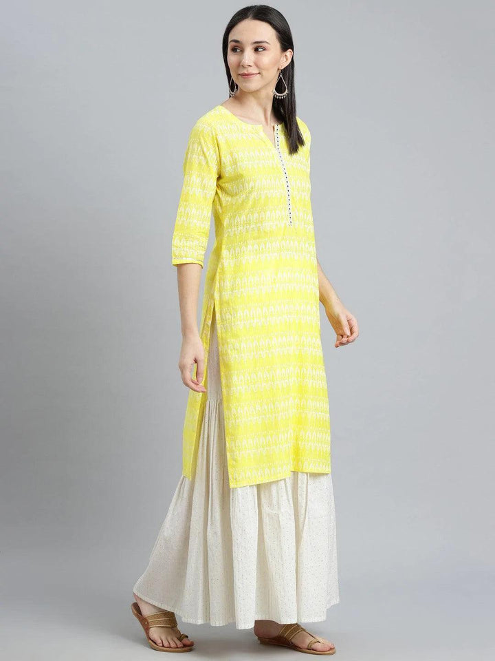 Yellow Printed Cotton Kurta
