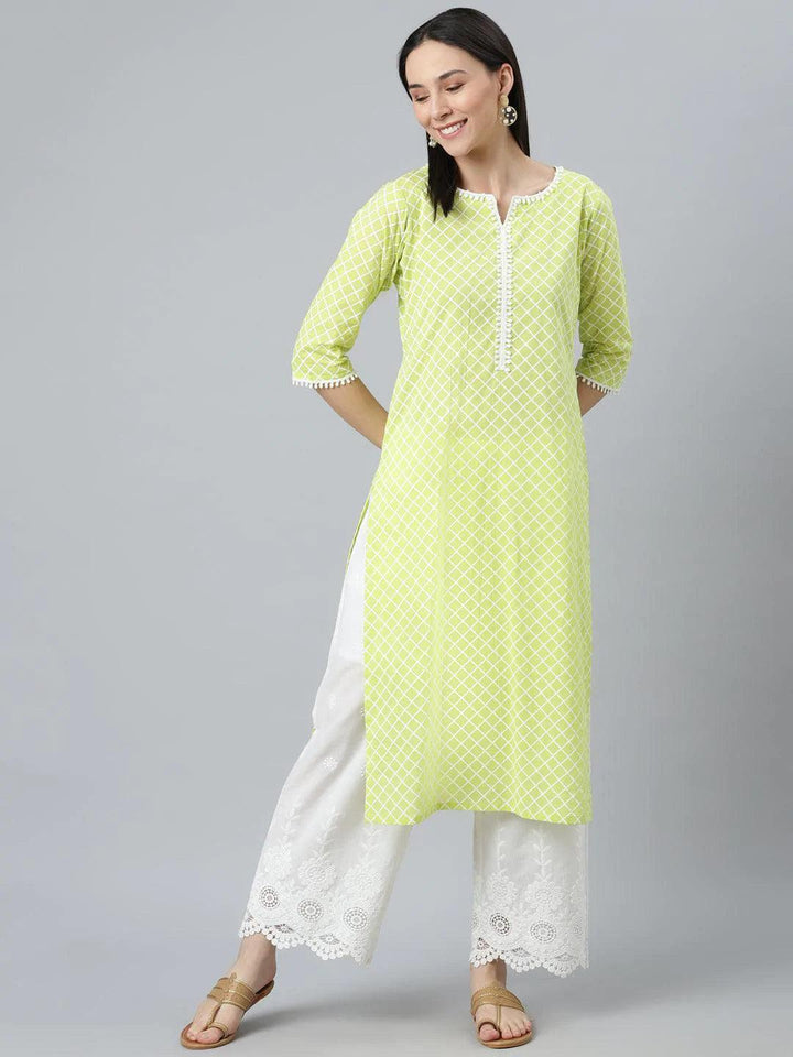 Green Printed Cotton Kurta