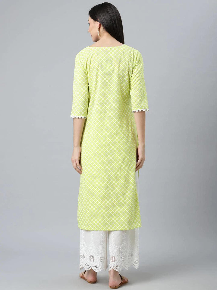 Green Printed Cotton Kurta